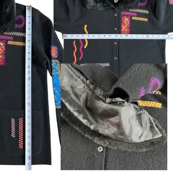 Chico's Design 100% Wool Patchwork Sweater Jacket Sz 0 (S/4) - Picture 3 of 6